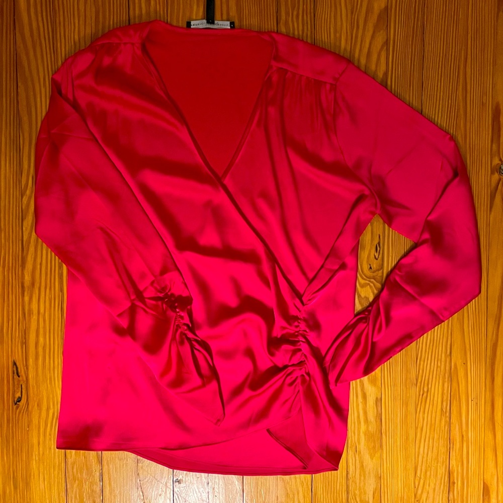 Hot pink satin surplice top